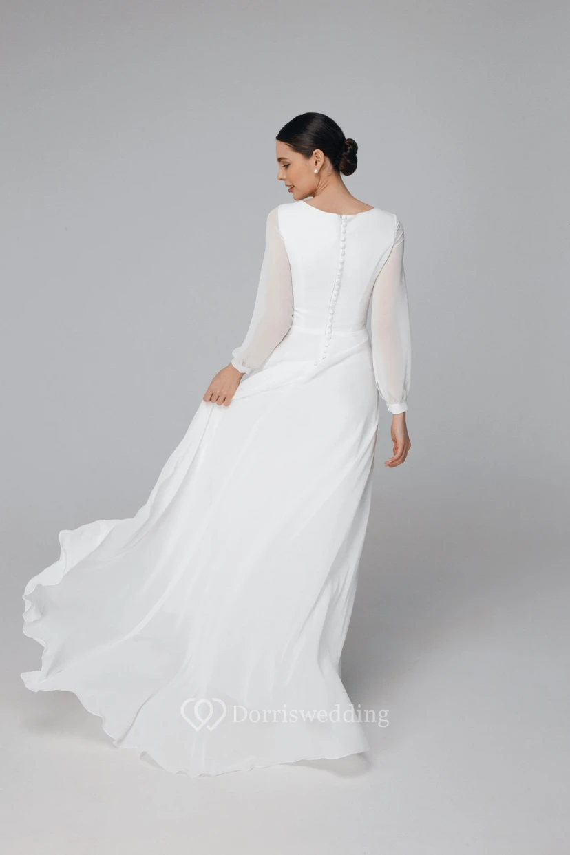 Robe de mariée fourreau maxi modeste | Robe de mariée minimaliste style temple mormon view 3