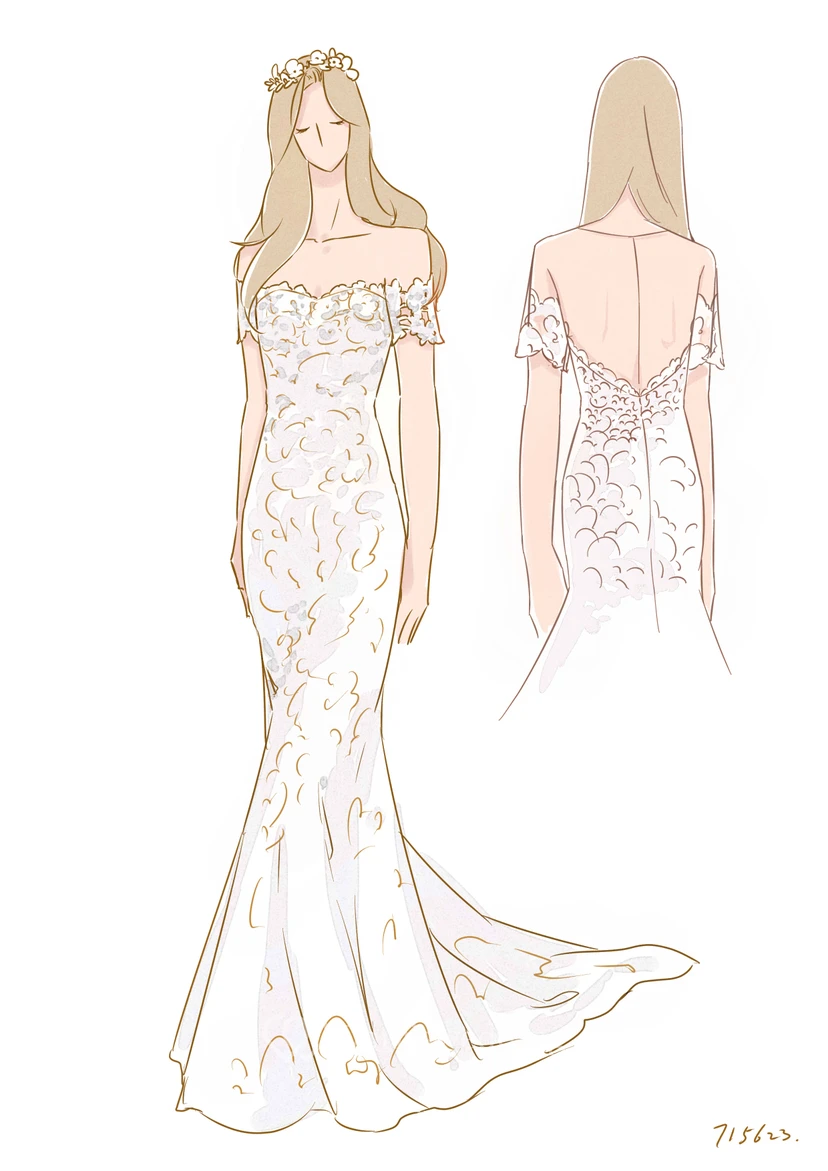 Robe de mariée bohème champêtre en dentelle, épaules dénudées, manches courtes view 4