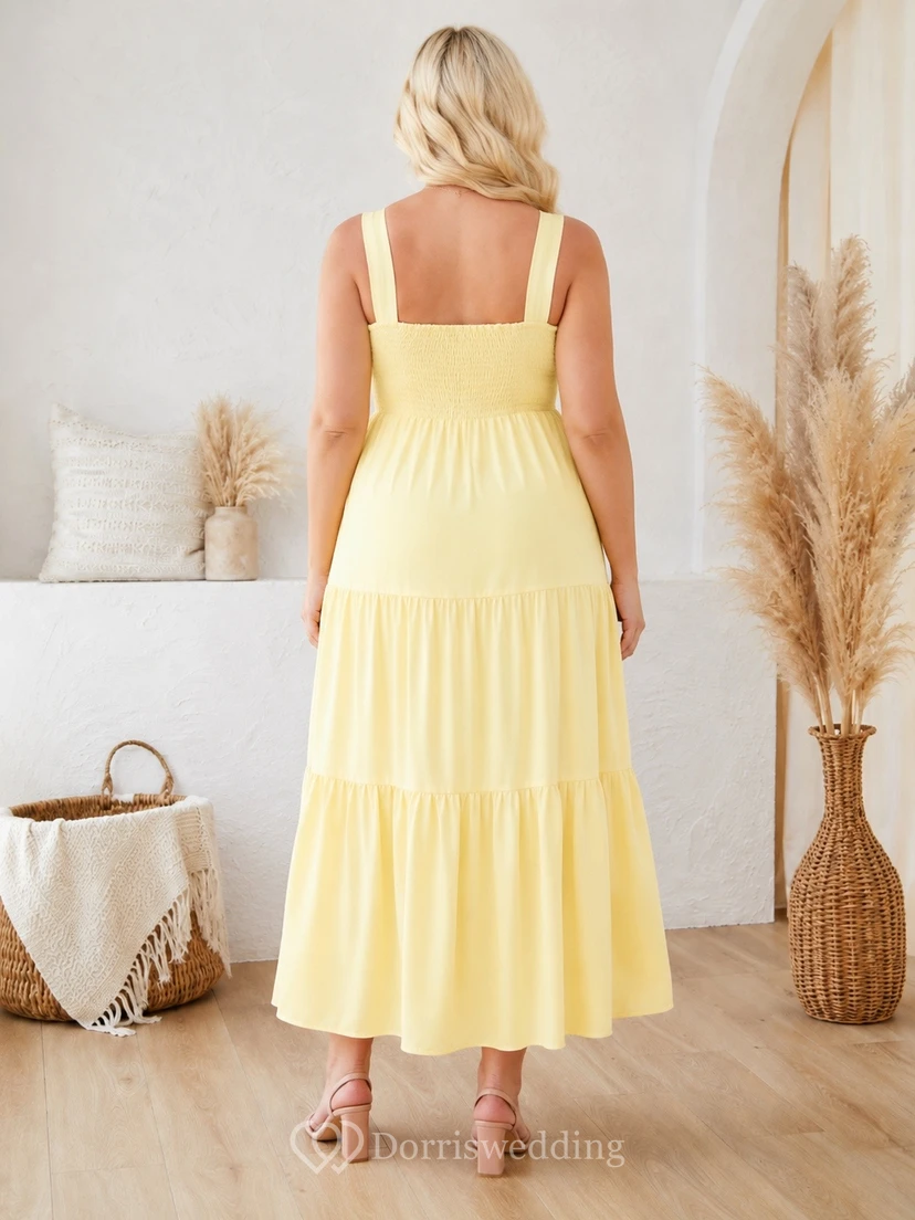 Maternity Plus Size Yellow Square Neck Tiered Ankle-Length Casual Dress view 2