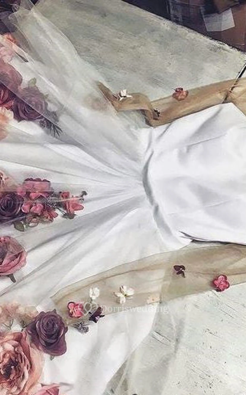 Cute Illusion Long Sleeve Short Homecoming Blush Prom Dress with Floral Decoration view 3