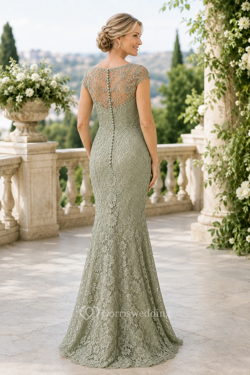 Ärmelloses Meerjungfrauen-Kleid aus Spitze in Salbeigrün view 2