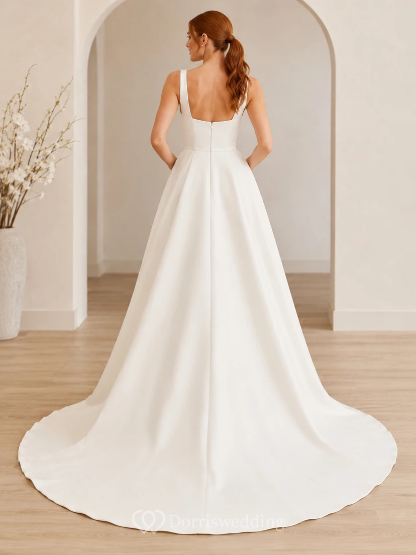 Brautkleid aus Satin mit Meerjungfrauen-Trägern, Schleppe und Schlitz view 2