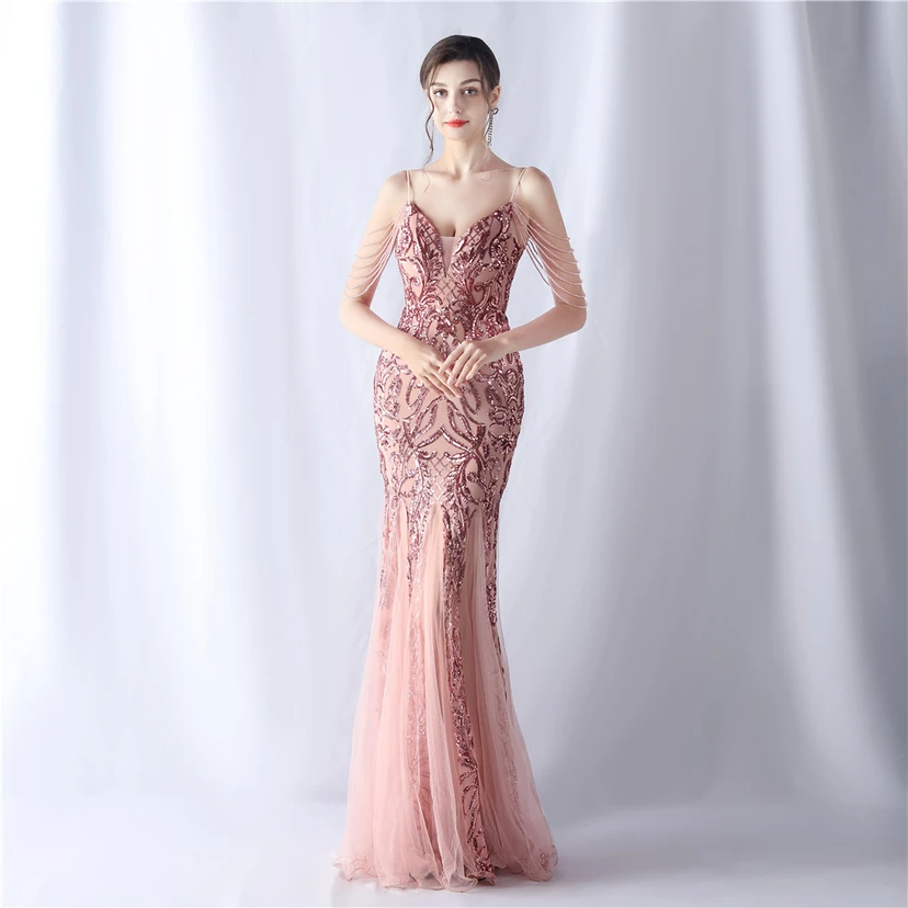 Robe de soirée haut de gamme en maille perlée et ornée de perles, modèle 3034. view 10