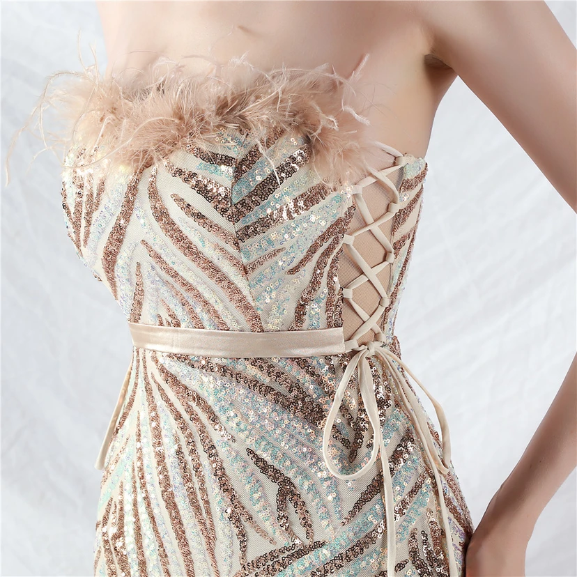 Double-Binding Rope-Binding Craft-Made Ostrich Feather Encrypted Laminated Beads High-End Evening Dress view 59