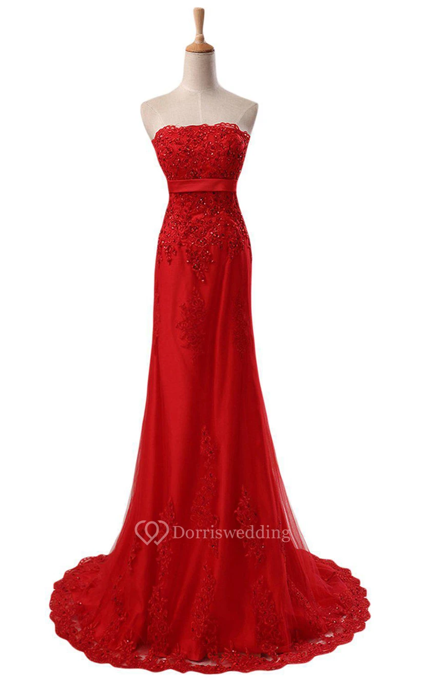 Strapless Dress With Appliques and Beadings