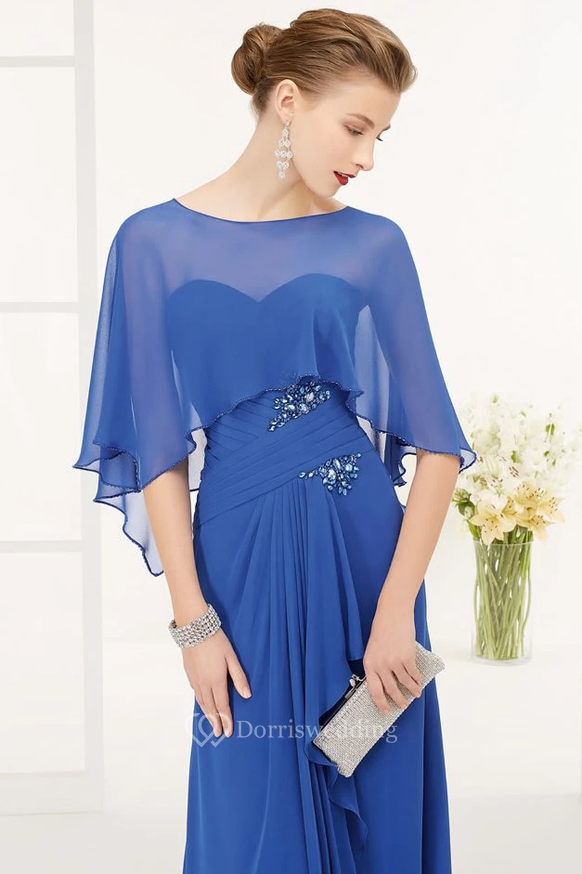 Side Drape Sweetheart Chiffon Long Prom Dress With Crystal And Removable Top view 2