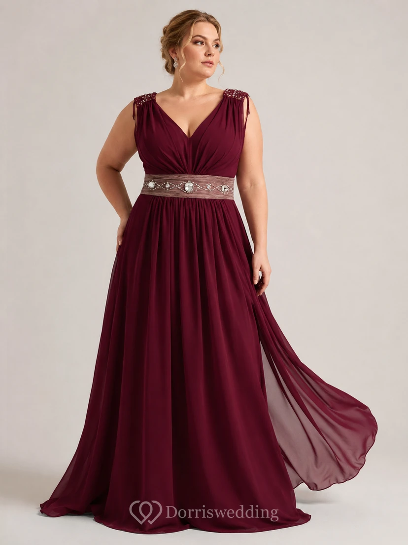 Sleeveless V-neck Long Chiffon Gown With Rhinestone view 4
