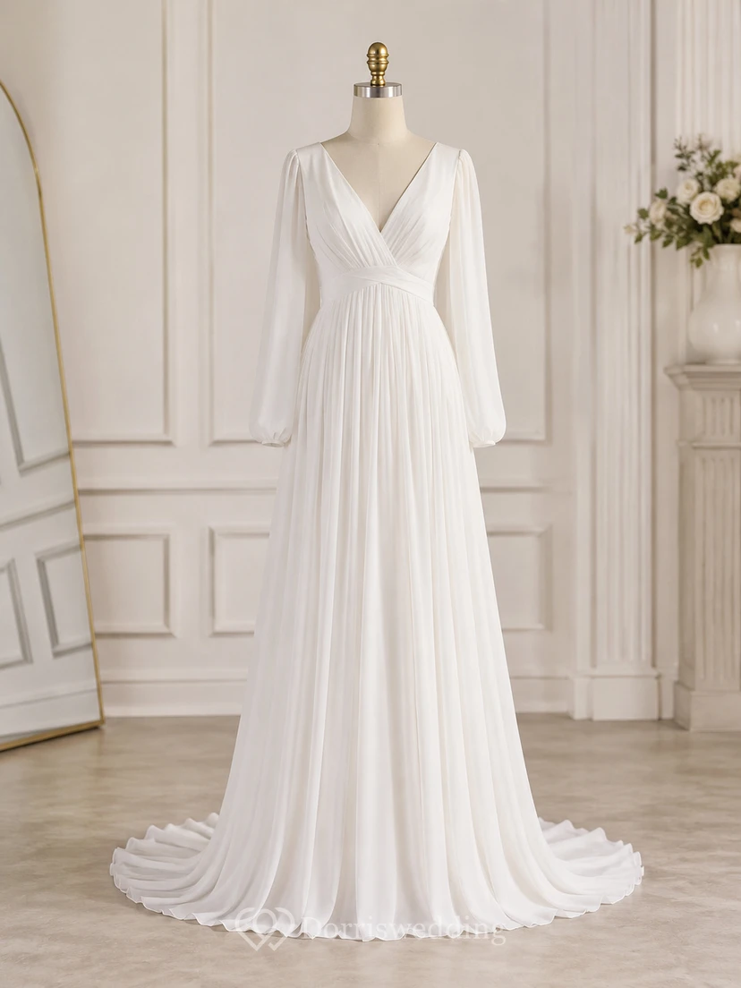 Empire Puff Long Sleeve Ruched A-line Wedding Dress view 7