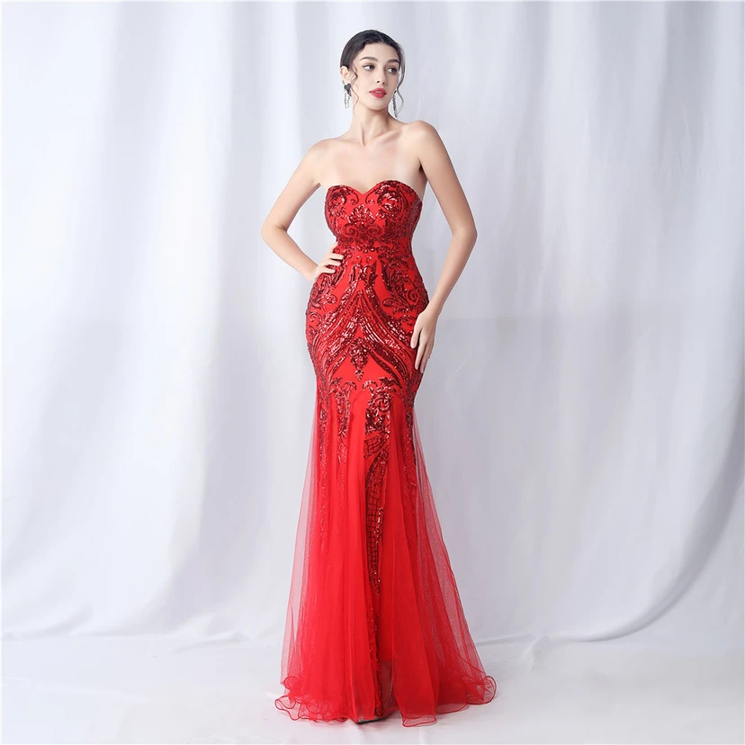 Positionierung Blumenschnitt Netz Pailletten Hochzeitsdinner Toast Party Abendkleid view 2