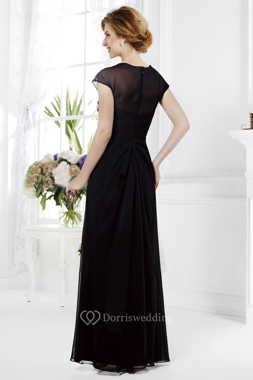 Langes, ärmelloses Brautmutterkleid mit eckigem Ausschnitt und Kristallen view 2
