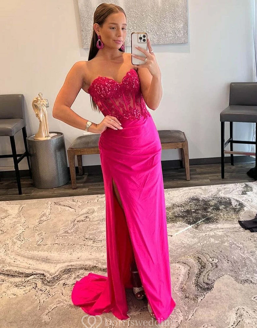Fuchsia Sequin Corset Gown view 5