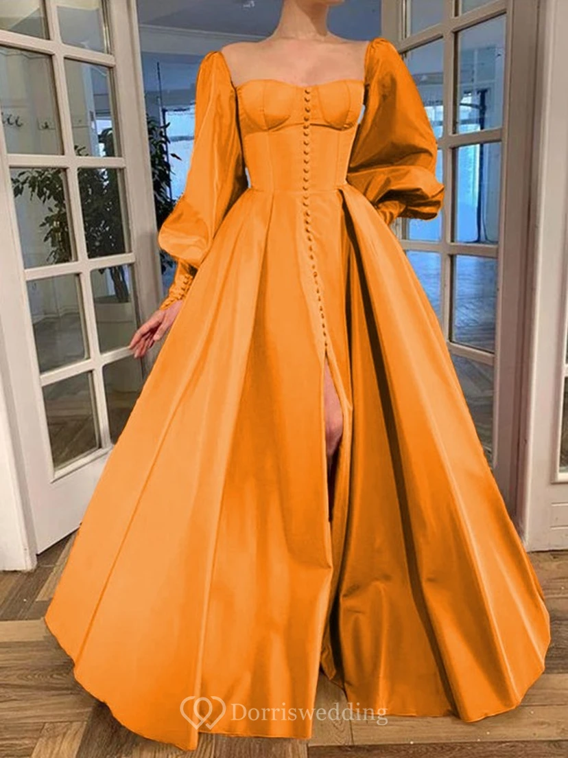 Elegantes Kleid im Vintage-Stil mit langen Puffärmeln, Empire-Stil und Schlitz vorne view 31