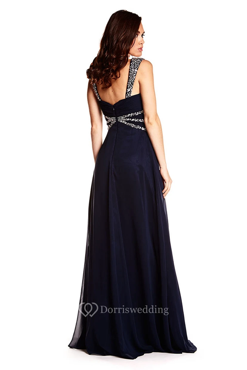 Sleeveless Beaded Strapped Chiffon Prom Dress With Criss Cross view 2