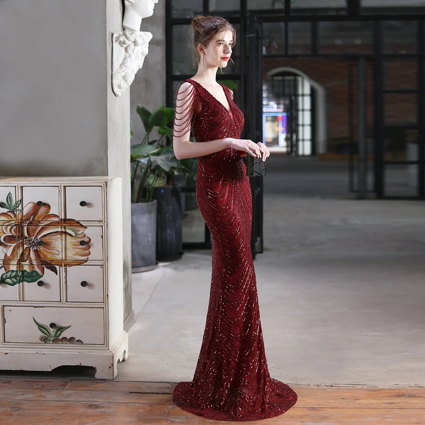 Paillettenbesetztes Meerjungfrauenkleid für Auftritte, Internet-Promi-Events, Bankette, Automodelle, Etikette, Abendkleid view 12