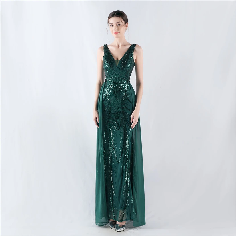 Paillettenbesetzte Blumen auf der Rückseite, Perlenstickerei mit Cape, Abendkleid für die Jahreshauptversammlung view 10