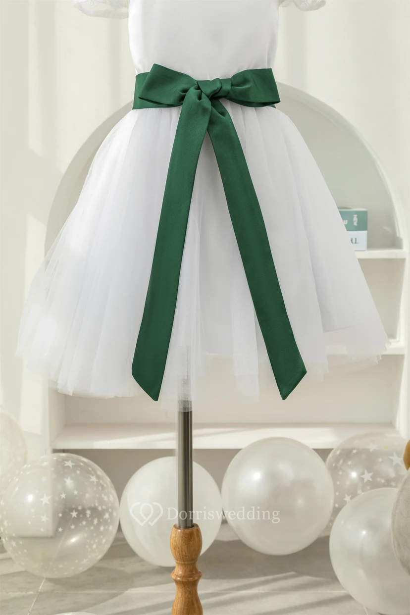 White Short-sleeve A-line Tulle First Communion Flowergirl Dress view 4