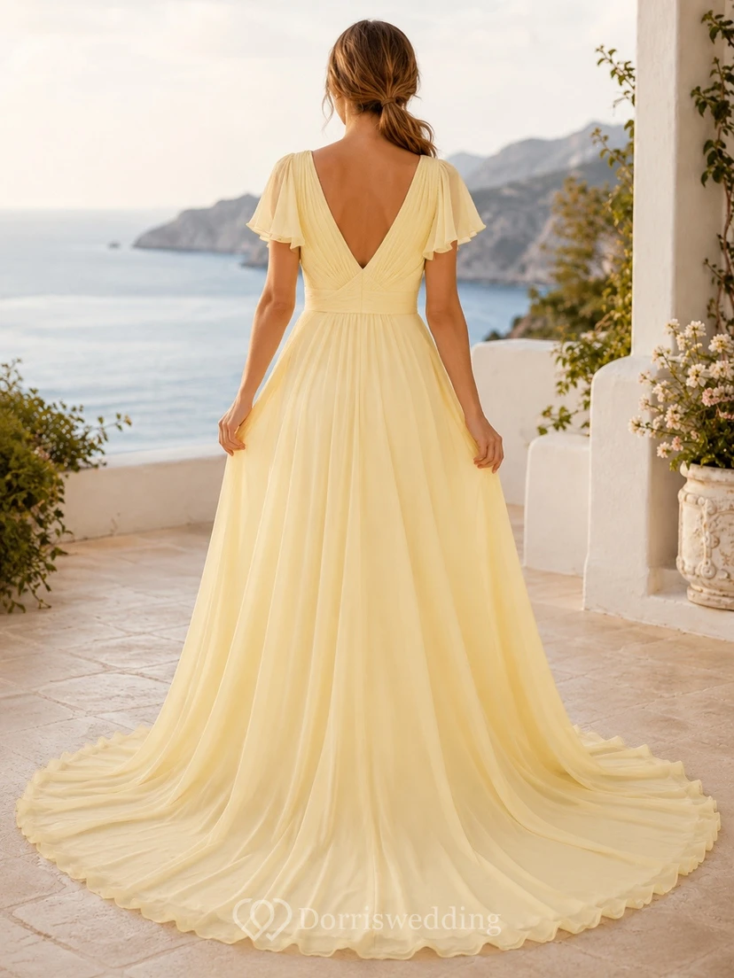 Vestido de novia formal sencillo, romántico y elegante con escote en V, edición A, corte en línea A. view 2