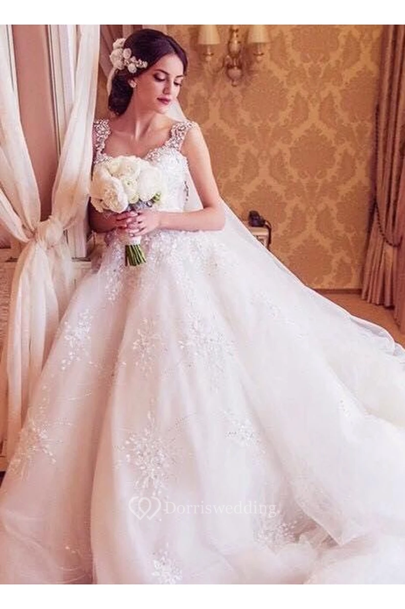 Princess Straps Ball Gown Wedding Dresses With Beadings Appliques
