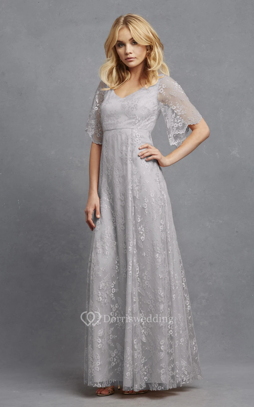 Romantic A-Line Lace V-Neck Dress With Bell Sleeves view 9