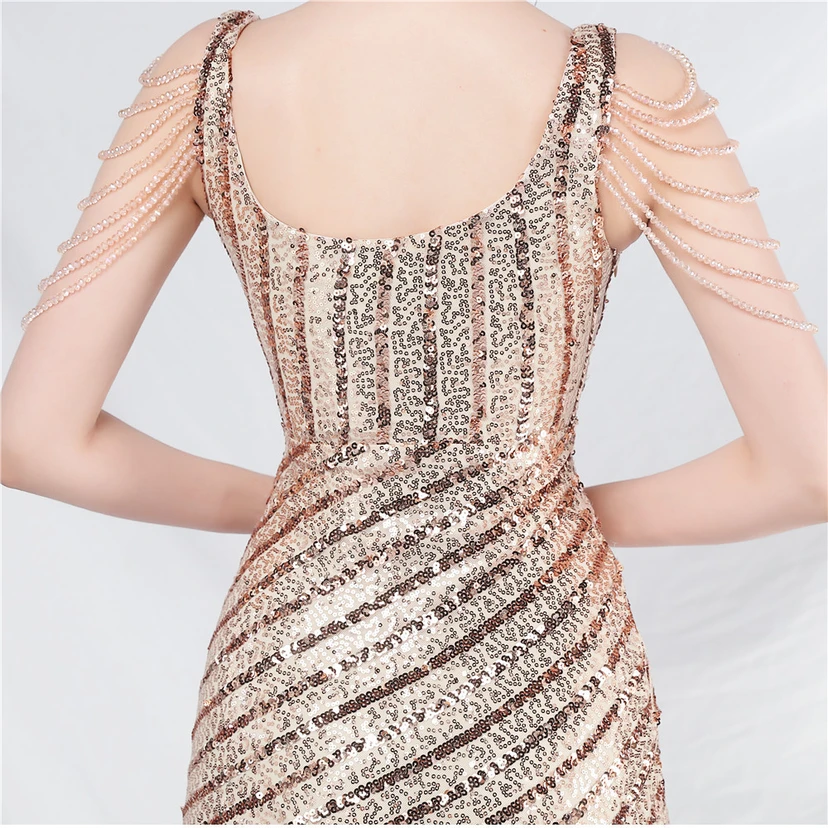 Craft Sequined Velvet Bottom Handmade Beaded Long Elegant Light Luxury Evening Dress view 7