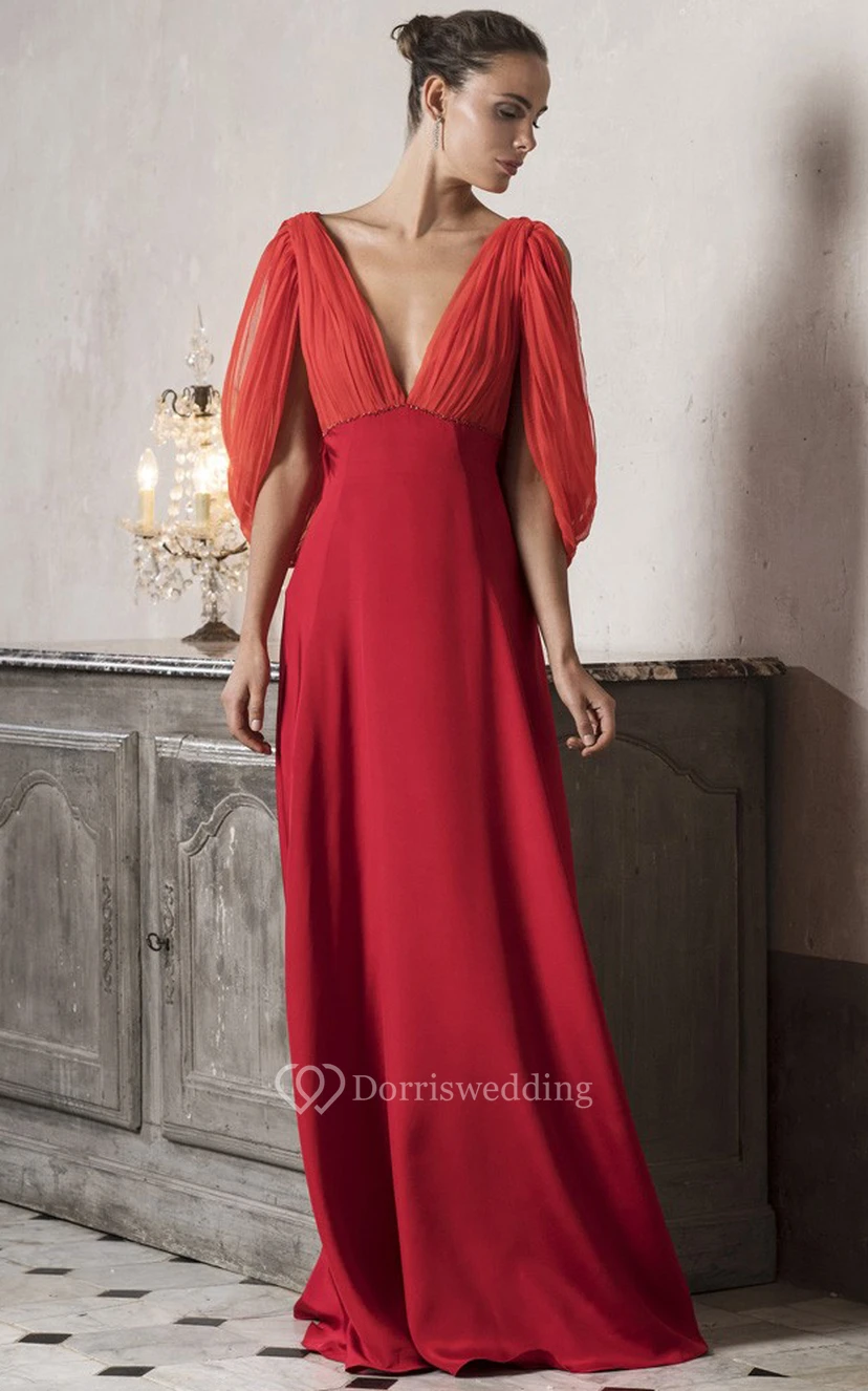 Robe de soirée moderne en tulle, coupe trapèze, décolleté plongeant, dos nu et perles. view 3