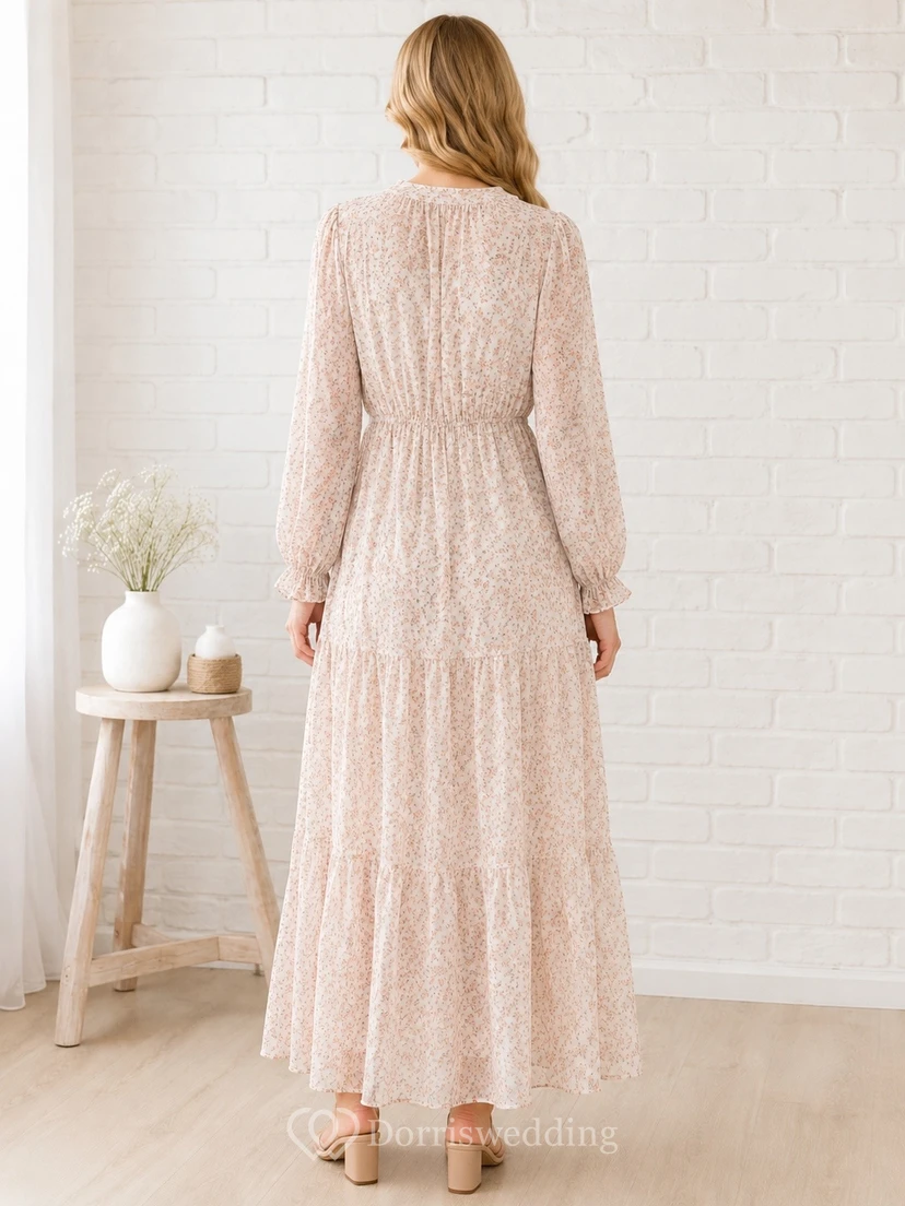 Vintage-Kleid mit langen Ärmeln, schlichtem, lässigem Spitzenrock und Stufenrock in Knöchellänge view 2