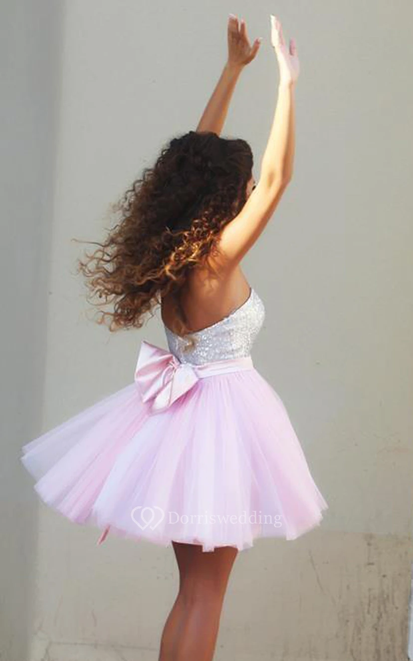 Tulle Sequins Mini A Line Sleeveless Adorable Homecoming Dress view 2