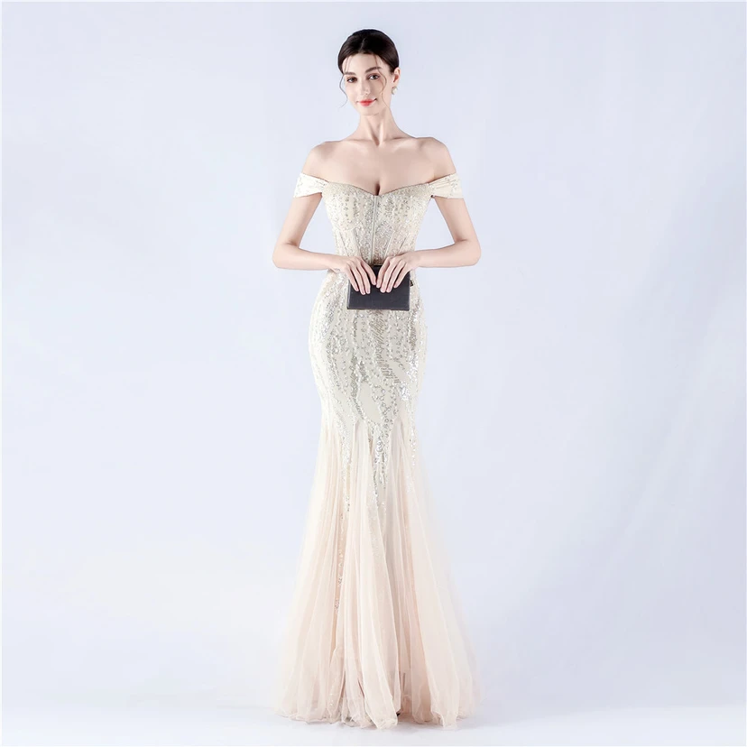 Craft Beading Mesh Sequins Evening Dress Annual Meeting Performance Host view 23
