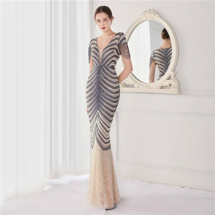 Paillettenbesetztes, handwerklich perfekt gefertigtes, perlenbesetztes Party-Abendkleid – sexy langes Kleid für die Braut view 31