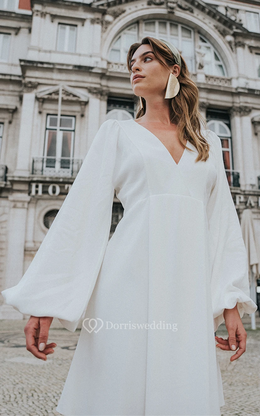 Vintage A-Linien-Chiffon-Mini-Brautkleid mit V-Ausschnitt view 3
