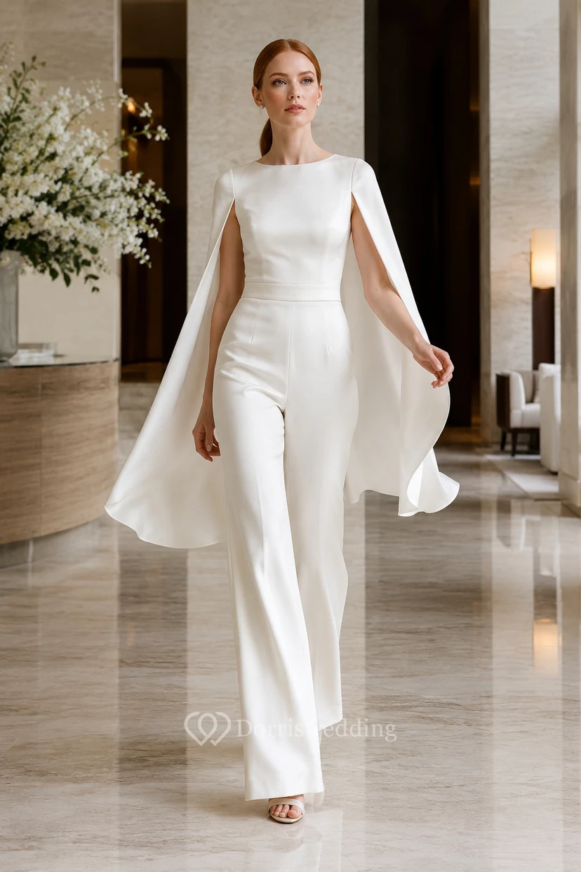White Bateau Cape Bridal Jumpsuit