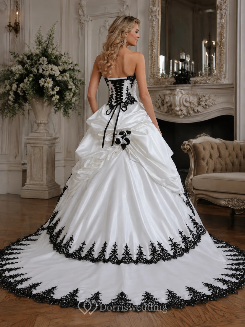 Ball Gown Taffeta Strapless Sleeveless Court Train Princess Wedding Dress with Beading Cascading Ruffles and Tiers view 3
