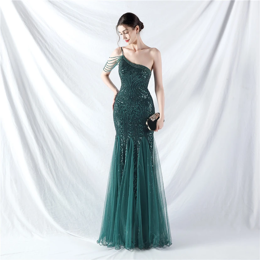 Robe de soirée haut de gamme ornée de perles de positionnement, de fleurs et de broderies en tulle. view 46