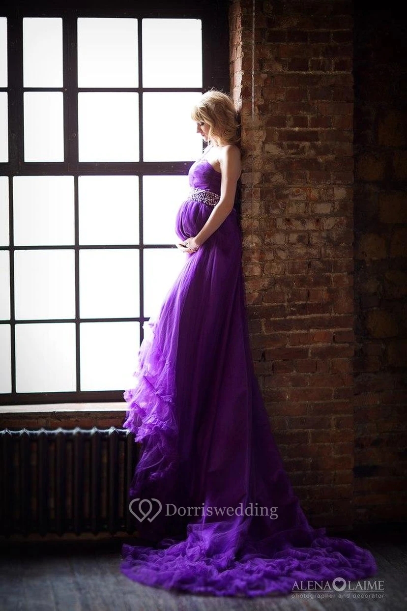 Glamorous One Shoulder Purple Tulle Prom Dress New Fashion Cloud Wedding Gown view 4