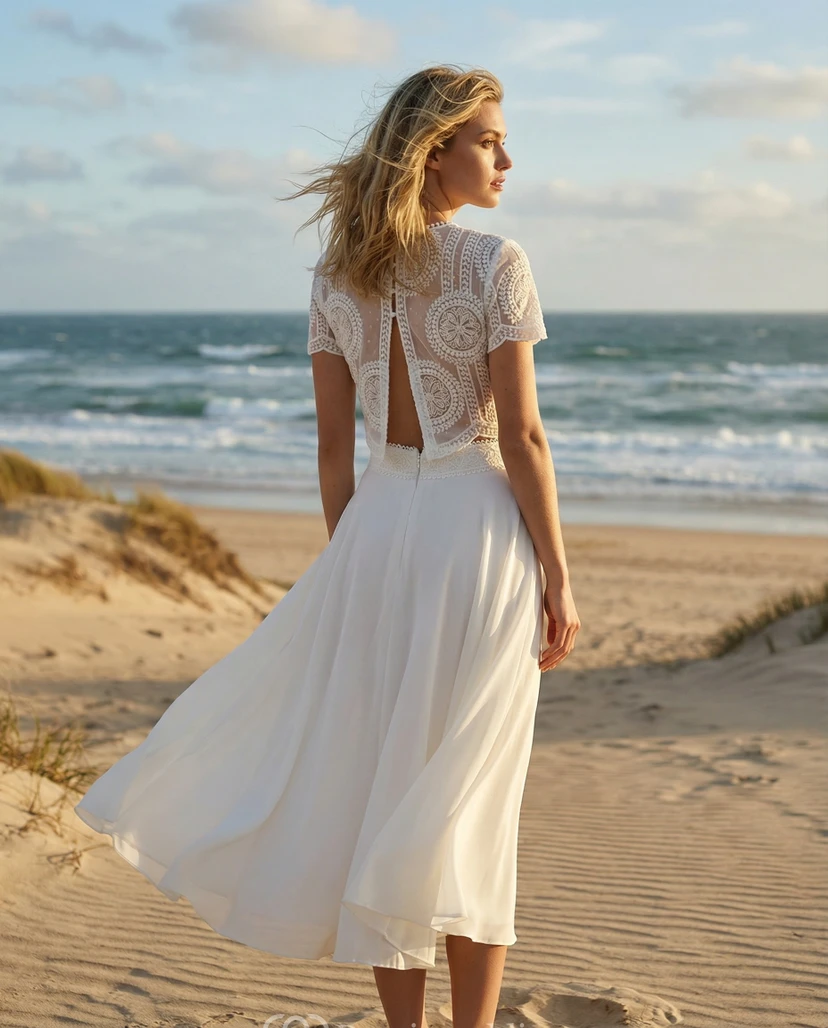 Robe de mariée deux pièces en mousseline de soie mi-longue view 2