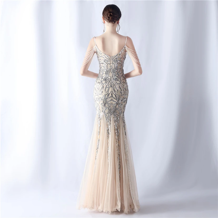 Robe de soirée haut de gamme en maille perlée et ornée de perles, modèle 3034. view 51