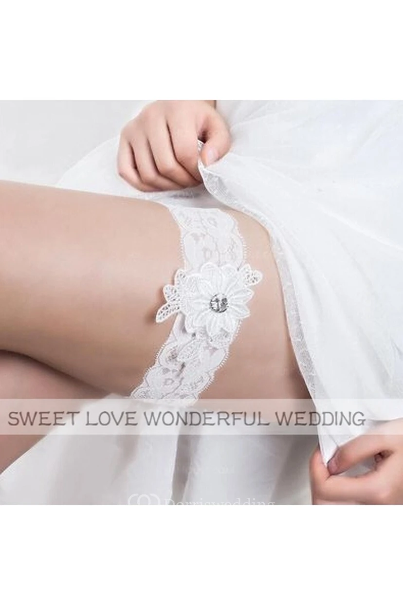 Western Style Fresh Flowers Applique Stretch Bride Lace Garter Within 16-23inch