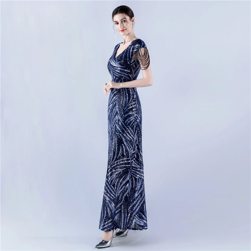 A-Line Big Swing Dress Skirt Encrypted Sequined Craft Beaded Evening Dress view 40