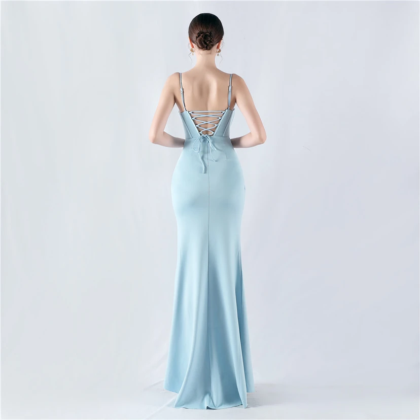 Fishbone Waist Set Crystal Diamond Satin Host Evening Dress view 69