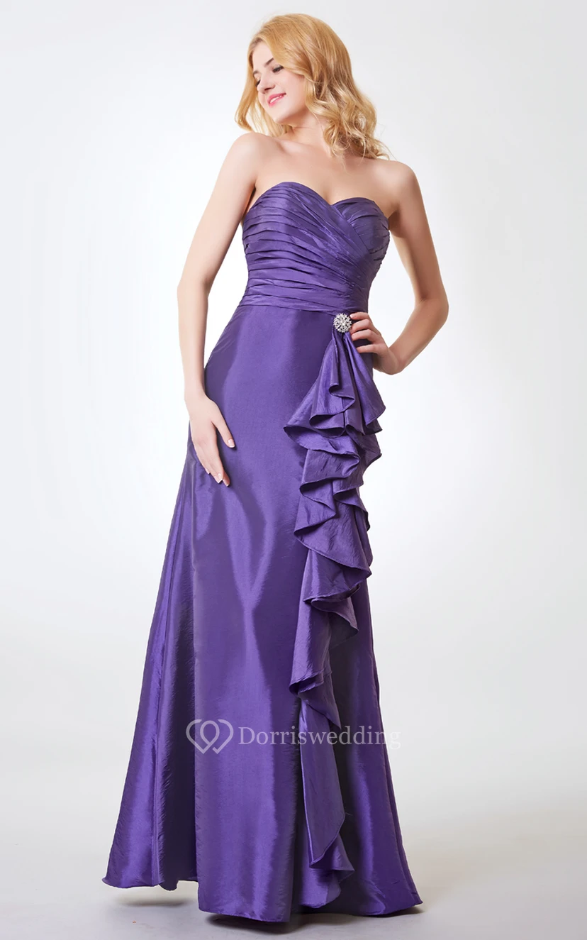 Sweetheart Ruched Long Taffeta Dress With Side Draping view 5
