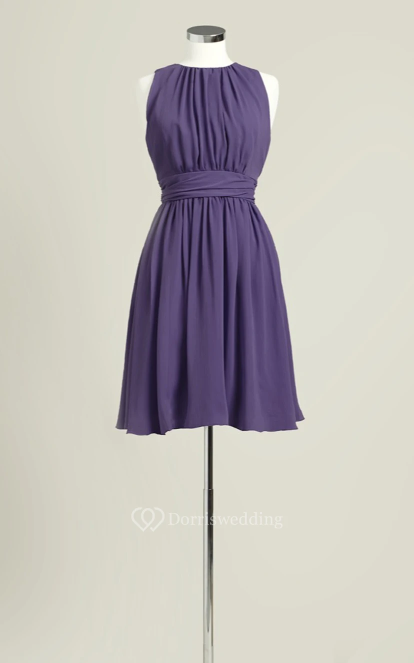 Sleeveless A-Line Short Dress With Jewel Neck view 3