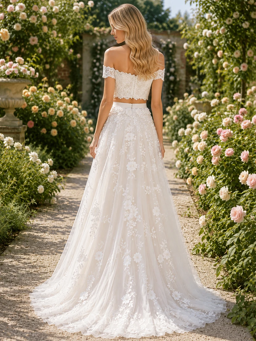 Robe trapèze deux pièces en dentelle de jardin à appliqués floraux view 2