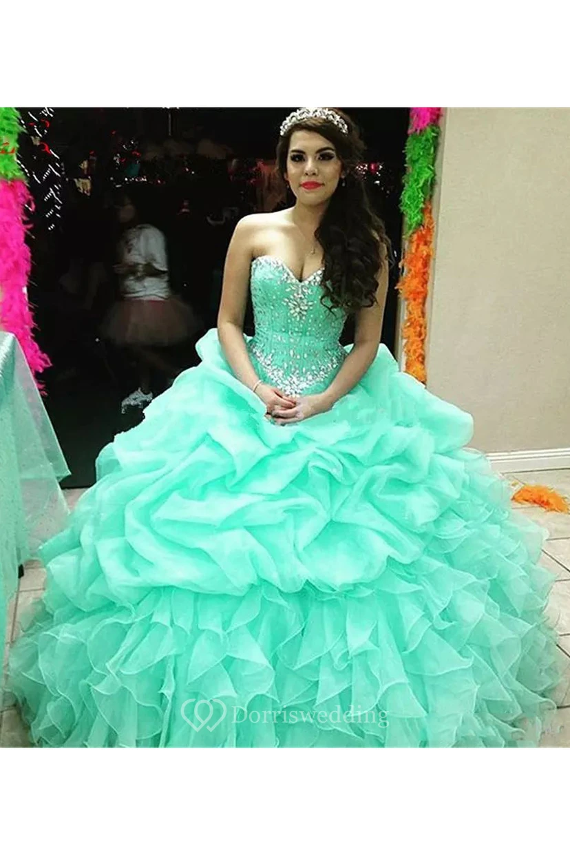 Ballkleid mit Herzausschnitt, bodenlang, ärmellos, aus Organza, mit Schnürung am Rücken view 2