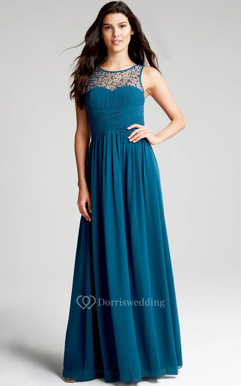 Scoop Neckline Modest A-Line Gown With Squared Back view 41