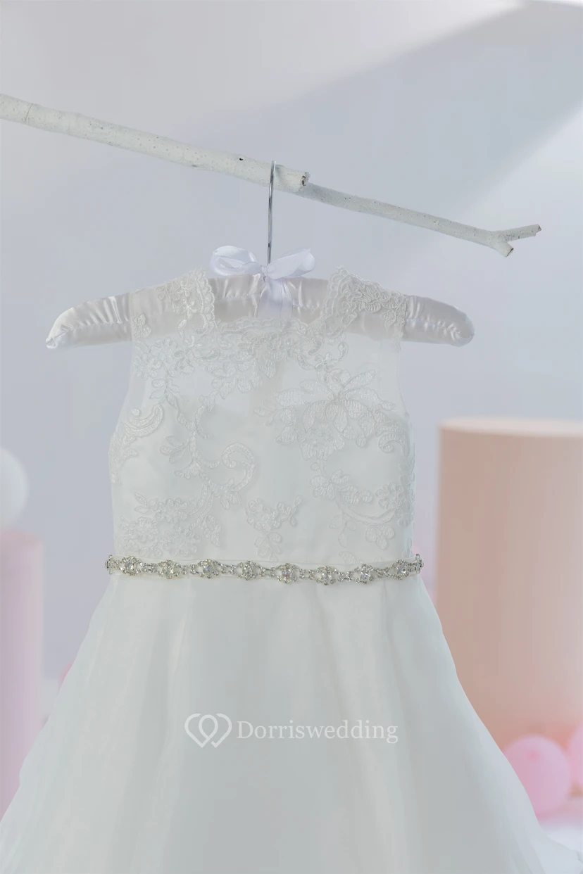 Adorable Short A-line Lace Beaded First Communion Flowergirl Dress view 3