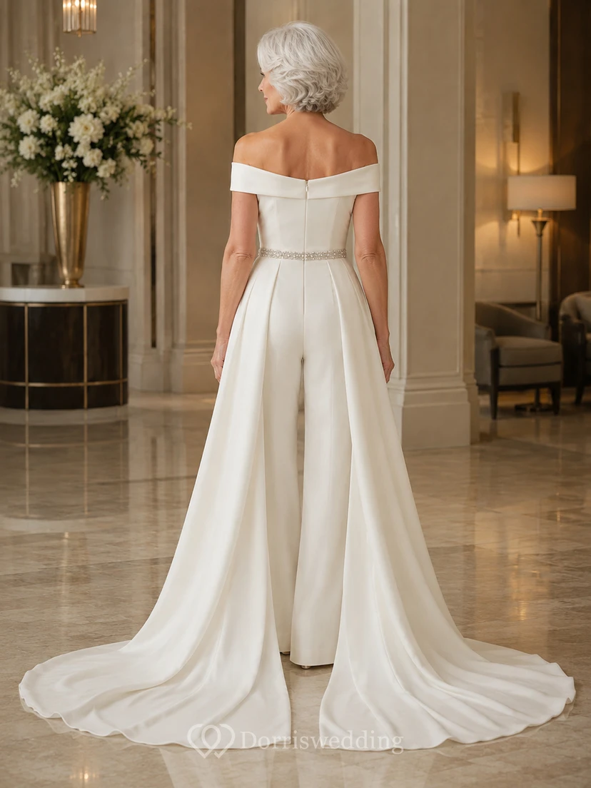Off Shoulder Bridal Jumpsuit with Detachable Overskirt Train view 2