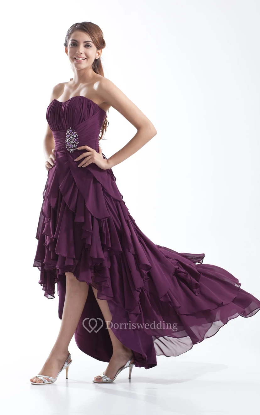 Sweetheart High-Low Dress With Beading and Cascading Ruffles view 8