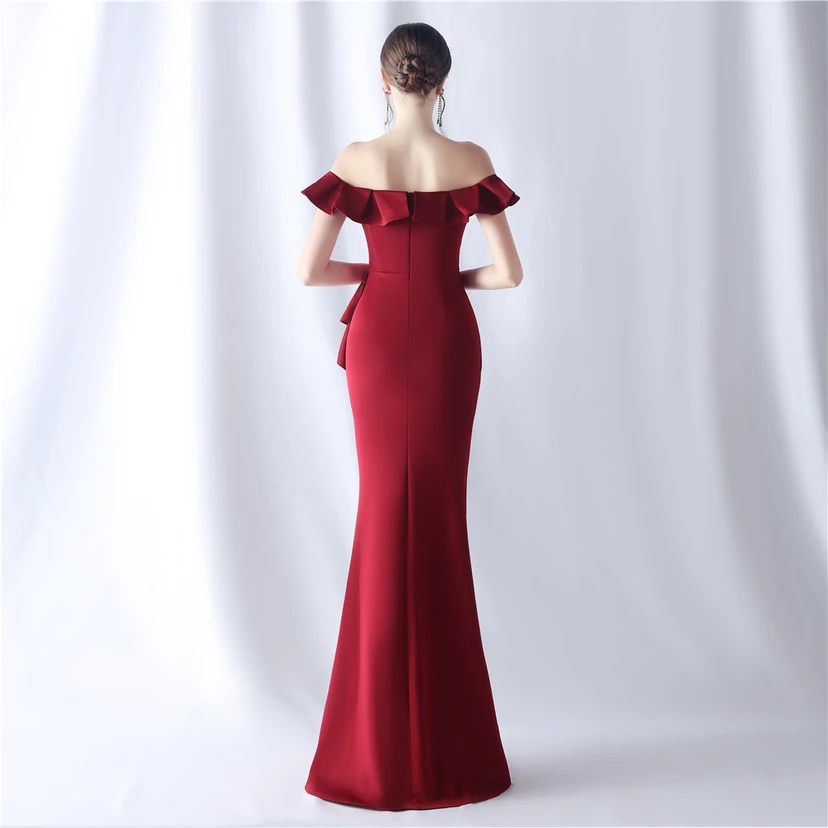 Exhibition Etiquette Bridesmaid Satin Sling Tube Top Evening Dress view 24