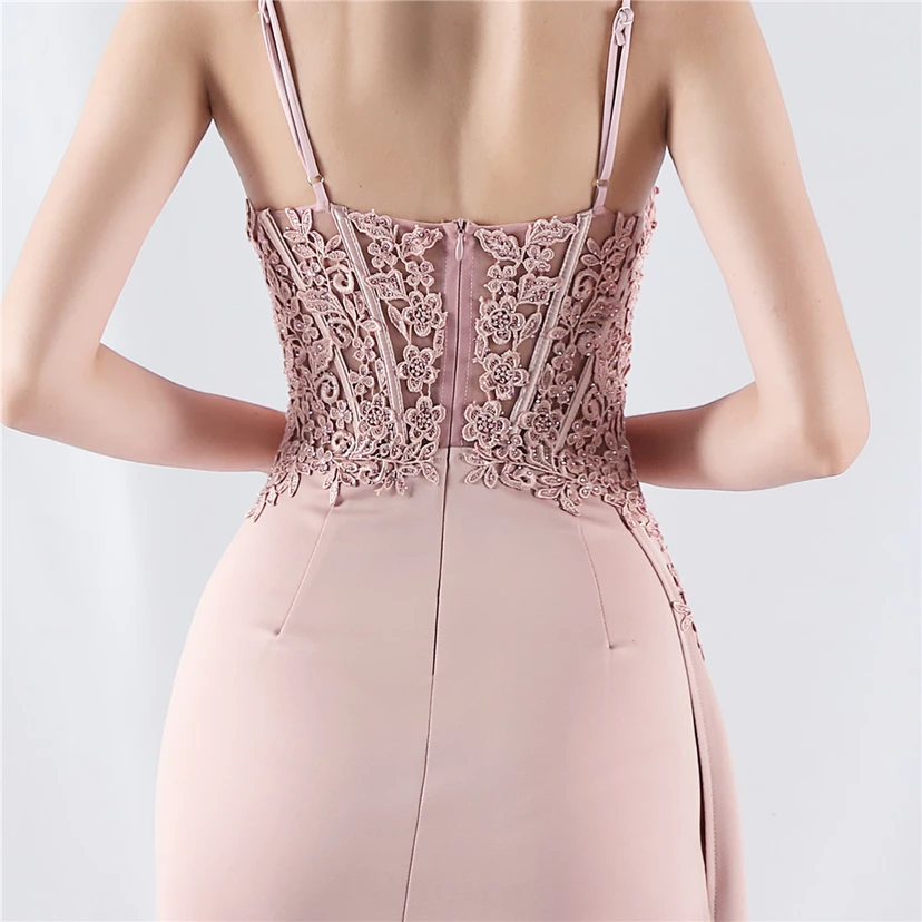 Heavy Hot Diamonds And Flower-Set Waisted Fishbone Satin Evening Dress Annual Meeting Wedding view 16