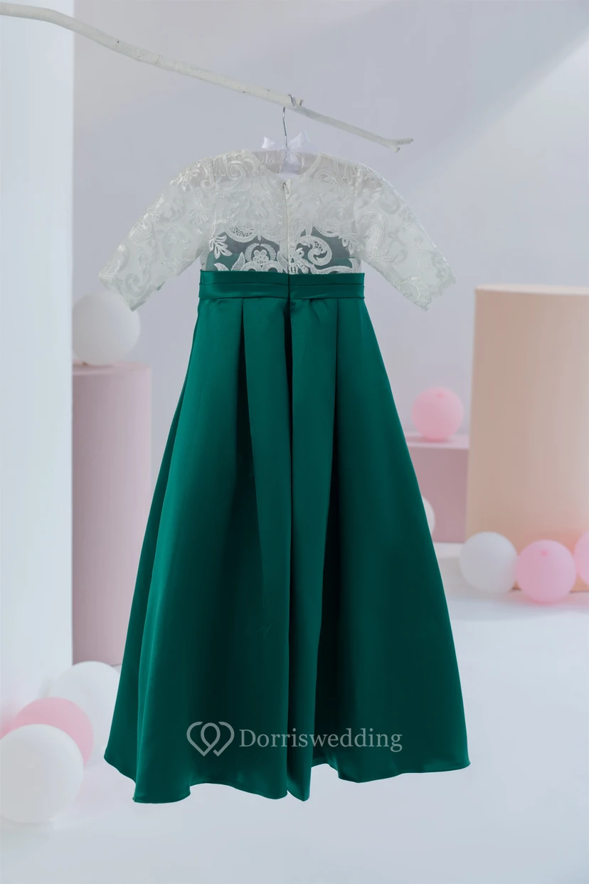 Scoop-neck Short-sleeve Two-Tone Peacock Empire Flowergirl Dress view 2
